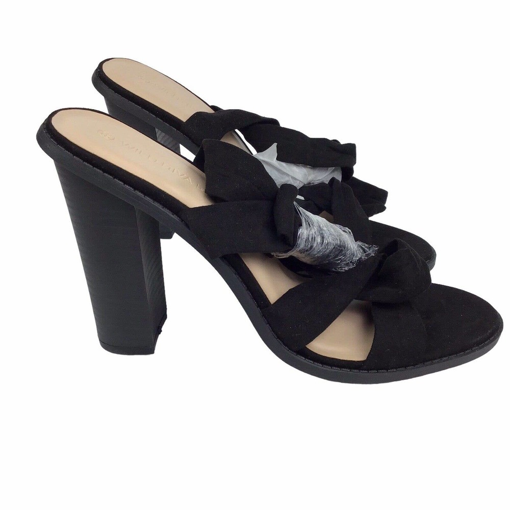 Wild Diva Black Strappy Heels Women's 8.5 Open Toe Block Heels 4" Faux Suede